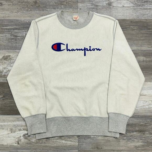 Vintage 70s Champion Reverse Weave Warm Up Gray White Mens XL Fleece Sweatshirt - Picture 1 of 7